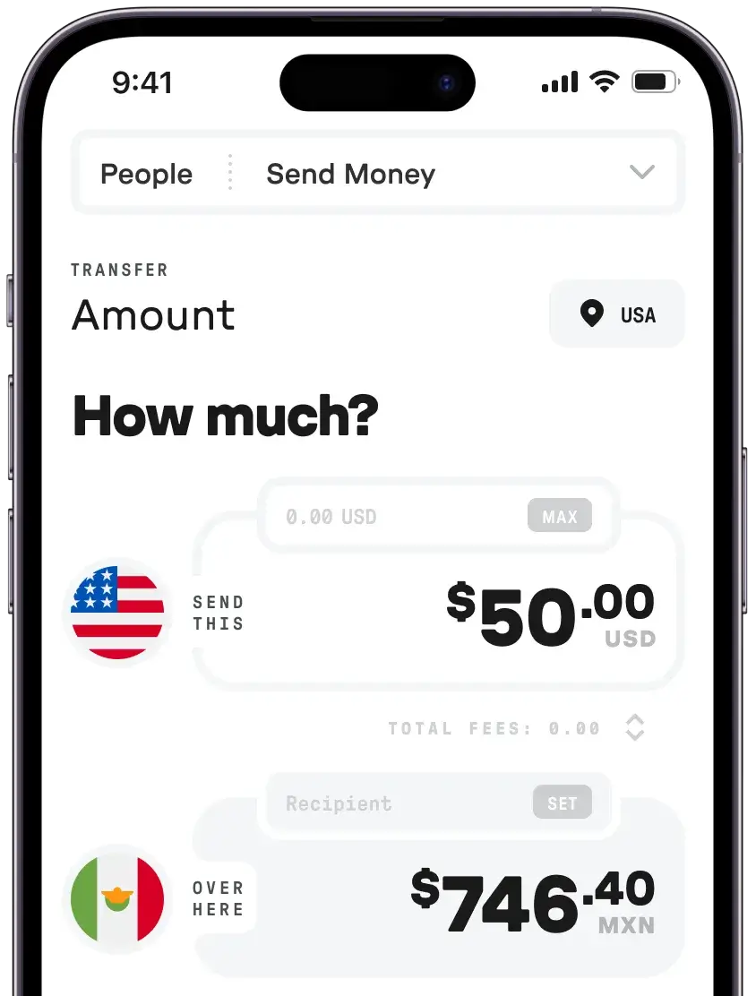 Send money to mexico app screen